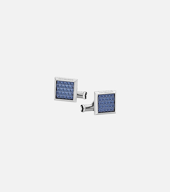 Rectangular Cufflinks in Stainless Steel with Blue Patterned Inlay